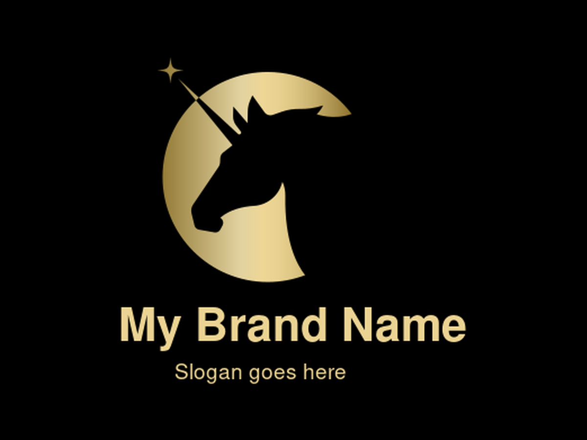 Golden Unicorn Head with Sparkle Star Logo - Ideal for Tech Startups, Luxury Kids' Brands, Dream Fulfillment Services, and Magical Experiences Seeking a Symbol of Innovation, Aspiration, and Enchantment